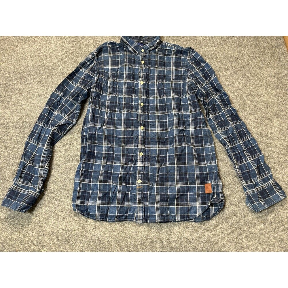 Scotch & Soda Shirt Mens M Blue Plaid Long Sleeve Linen Cotton Button-Up Casual